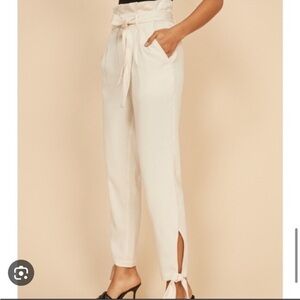 Reformation Avalon Cream Paperbag Tie Ankle Trouser Pants